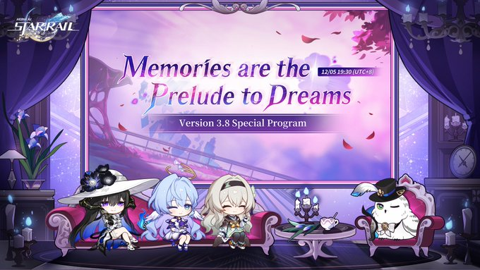 Honkai Star Rail Version 3.8 special program featuring characters and theme art from the Memories are the Prelude to Dreams.