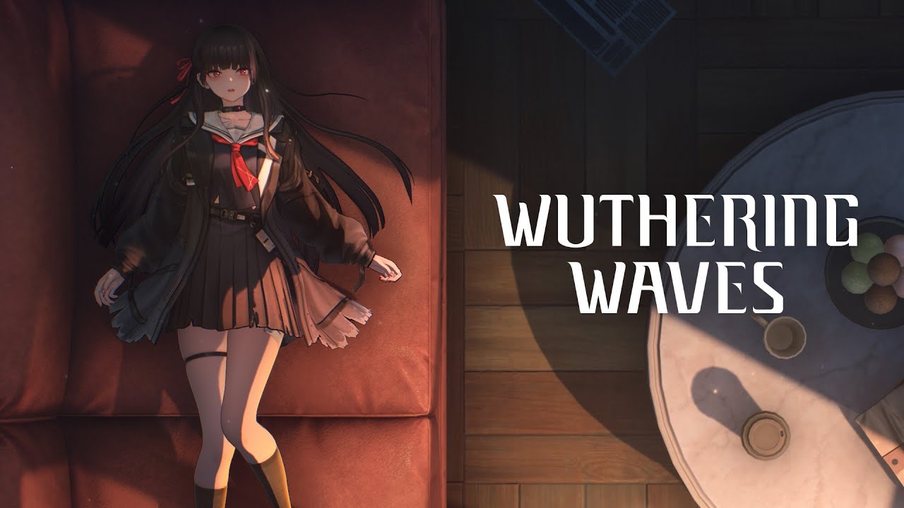 Wuthering Waves character reclining on a couch, showcasing a unique anime style and relaxed pose.