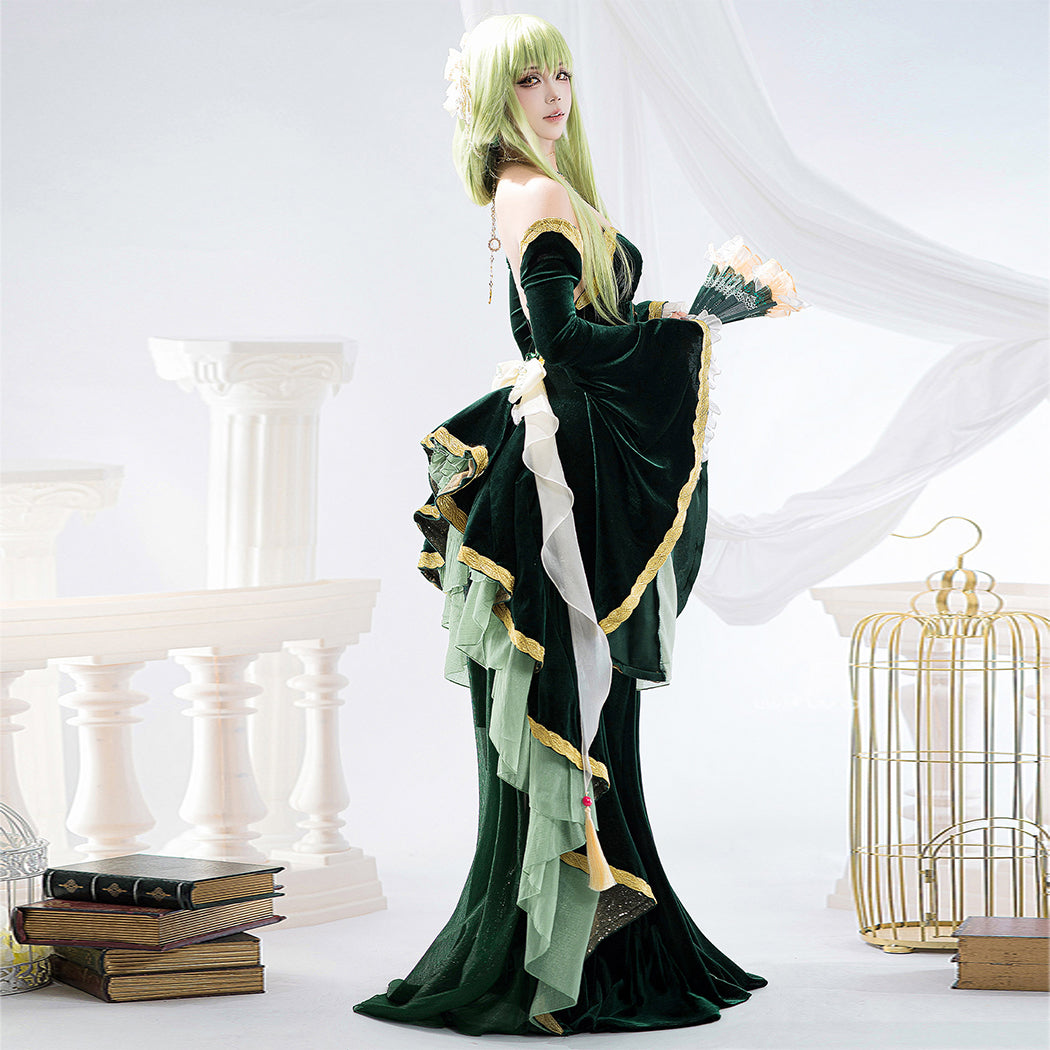 【Nekocos】Anime Code Geass Cosplay C.C. Dark Green Dress Cosplay Costume Premium Edition | In Stock