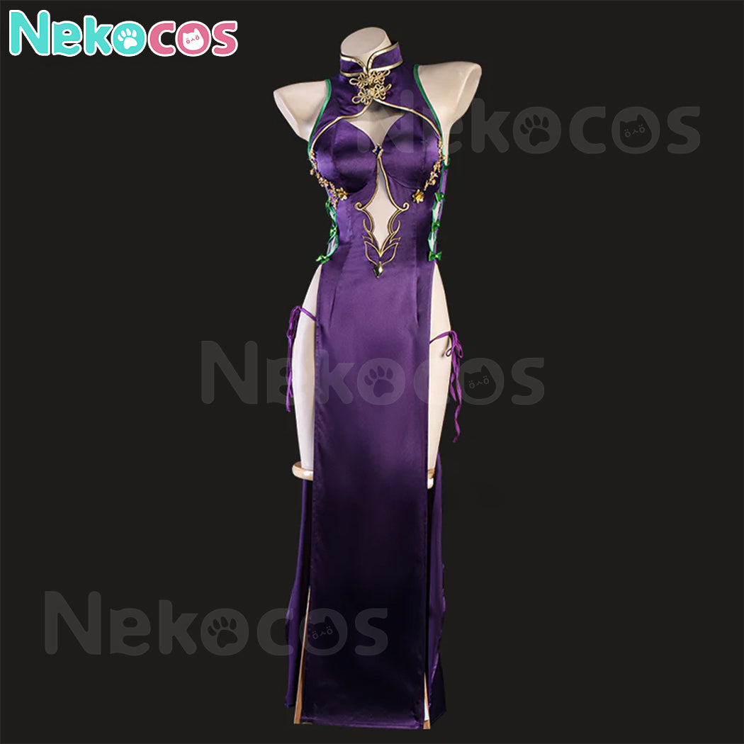 【Nekocos】Anime Code Geass Cosplay C.C. Purple Cheongsam Cosplay Costume Premium Edition | In Stock