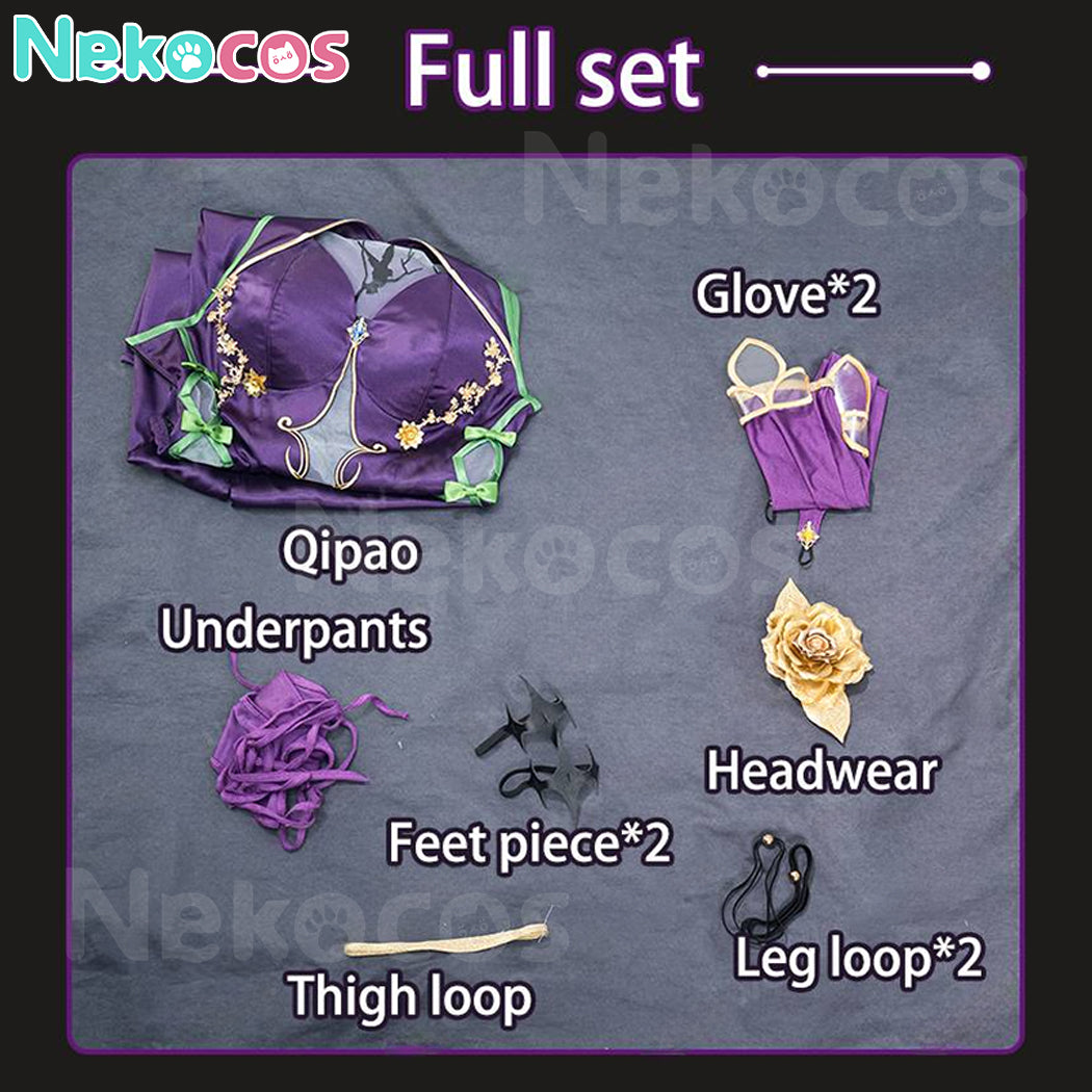 【Nekocos】Anime Code Geass Cosplay C.C. Purple Cheongsam Cosplay Costume Premium Edition | In Stock