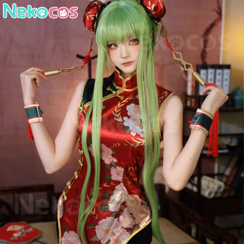 【Nekocos】Anime Code Geass Cosplay C.C. Christmas Cheongsam Cosplay Costume | In Stock