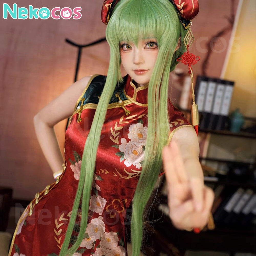 【Nekocos】Anime Code Geass Cosplay C.C. Christmas Cheongsam Cosplay Costume | In Stock