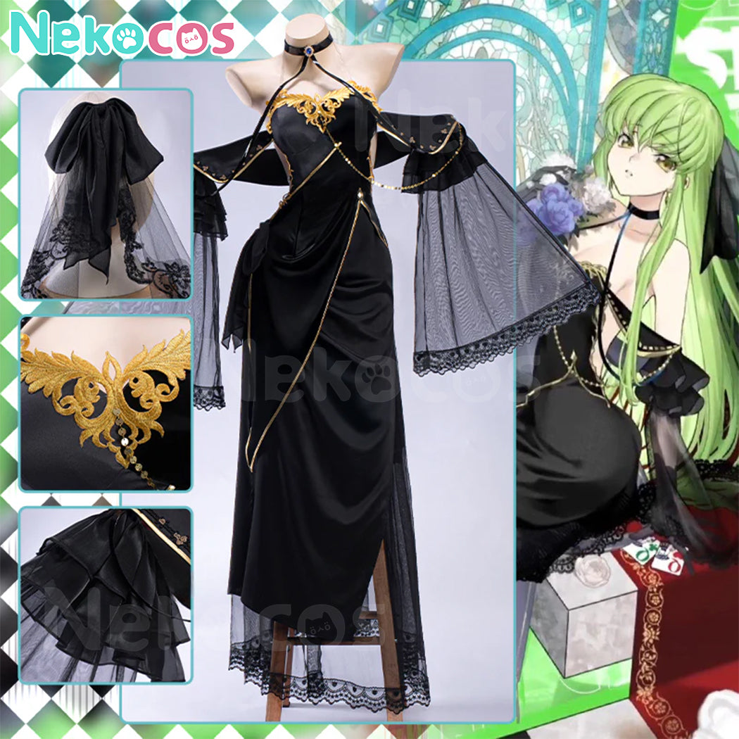 【Nekocos】Anime Code Geass Cosplay C.C. Black Dress Cosplay Costume Premium Edition | In Stock