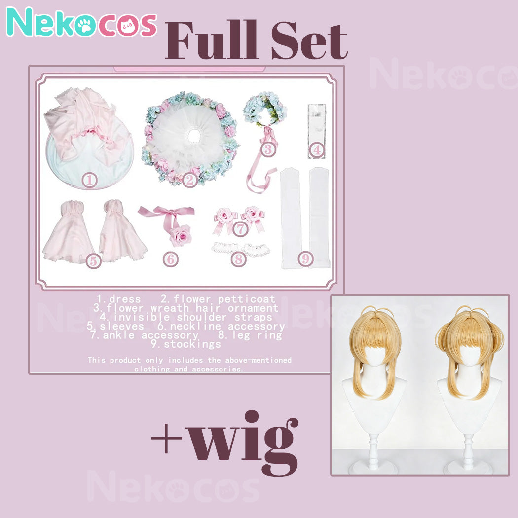 【Nekocos】Anime Cosplay Kinomoto sakura Sakura Pink Flower Dress Cosplay Costume Premium Edition