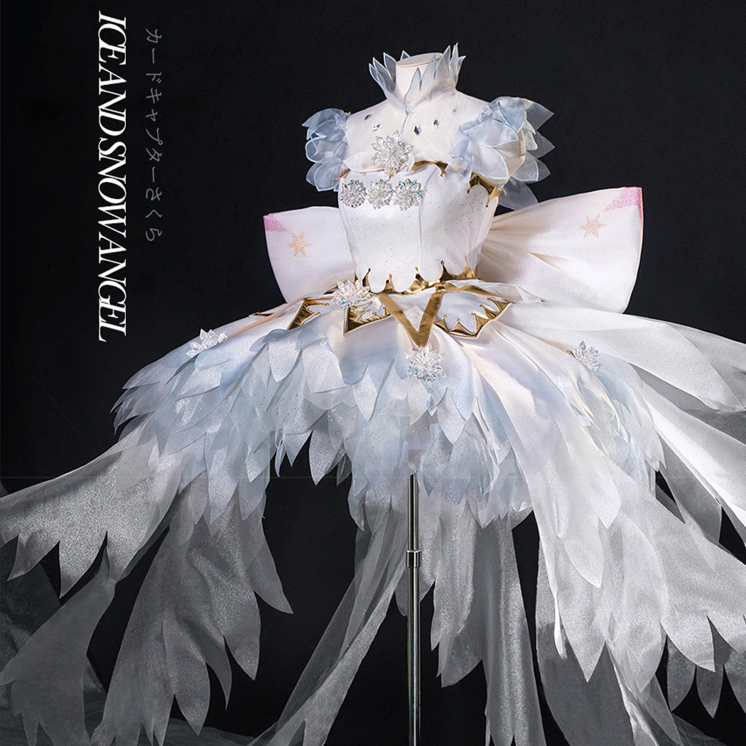 【Nekocos】Anime Cardcaptor Sakura Cosplay Kinomoto Sakura Kinomoto Sakura Snow Angel from the Clear Card Cosplay Costume Premium Edition | Custom-Tailor