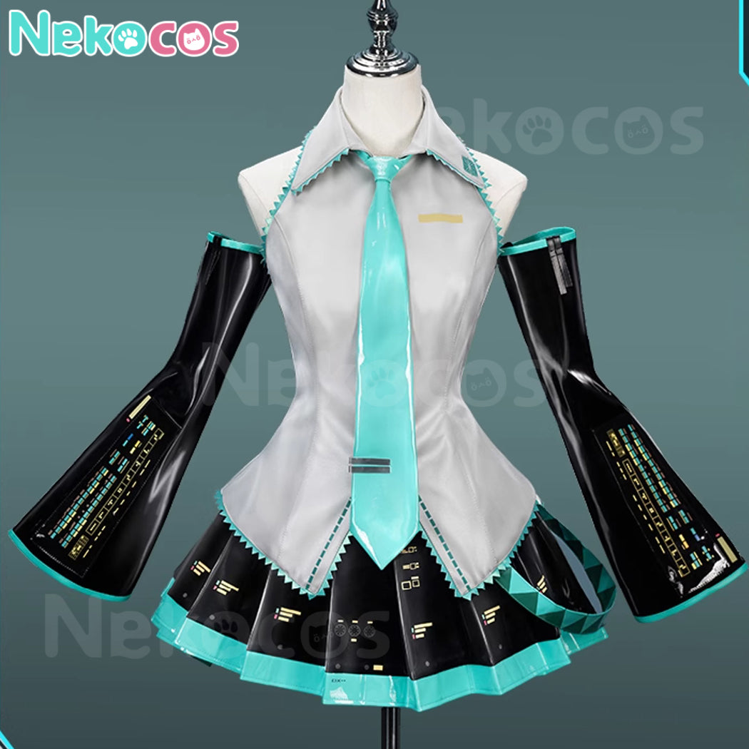 【Nekocos】Vocaloid Hatsune Miku Cosplay Miku Silver Patent Leather Cosplay Costume Premium Edition | In Stock