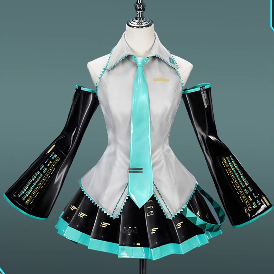 【Nekocos】Vocaloid Hatsune Miku Cosplay Miku Silver Patent Leather Cosplay Costume Premium Edition | In Stock