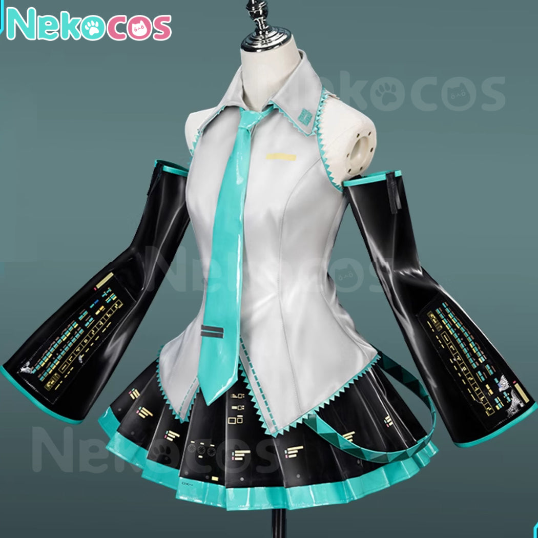 【Nekocos】Vocaloid Hatsune Miku Cosplay Miku Silver Patent Leather Cosplay Costume Premium Edition | In Stock