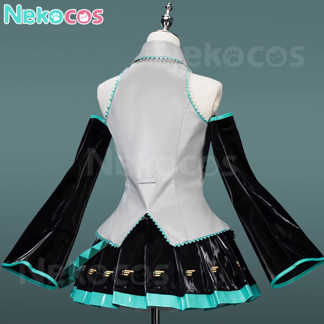 【Nekocos】Vocaloid Hatsune Miku Cosplay Miku Silver Patent Leather Cosplay Costume Premium Edition | In Stock