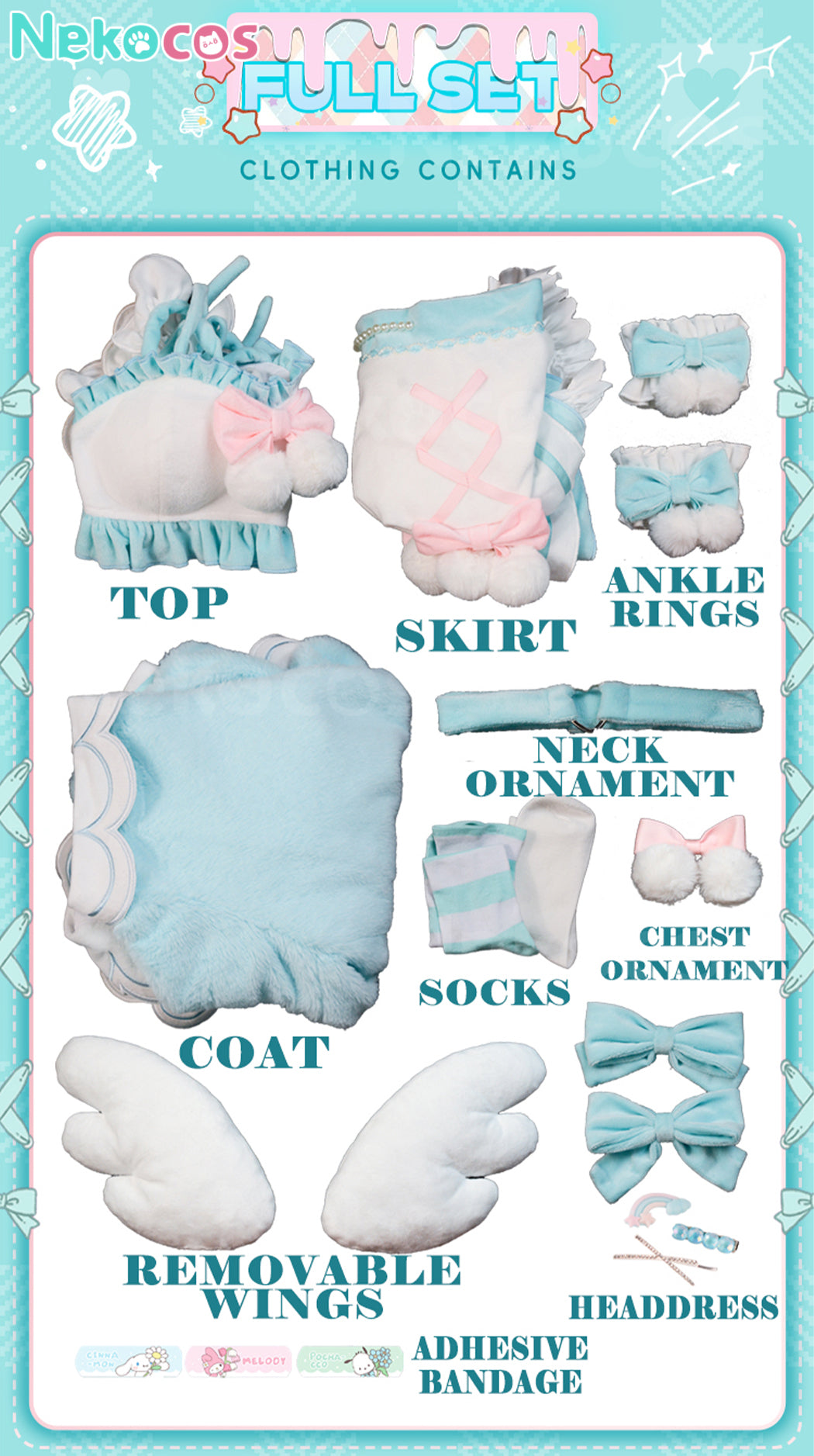 【Nekocos】Vocaloid Hatsune Miku Cosplay Hatsune Miku and Sanrio Collaboration Cosplay Costume Premium Edition | Pre-Sale