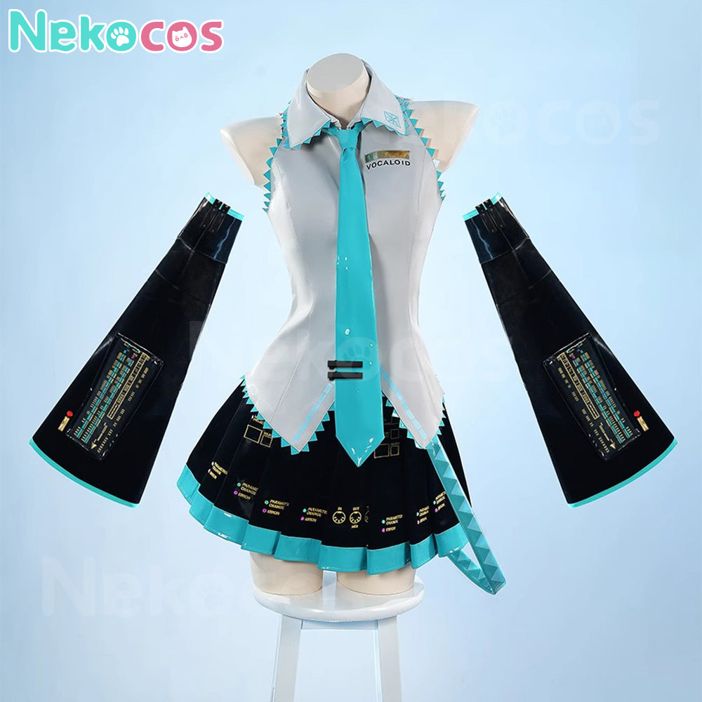 【Nekocos】Vocaloid Hatsune Miku Cosplay Gray Patent Leather Cosplay Costume | In Stock
