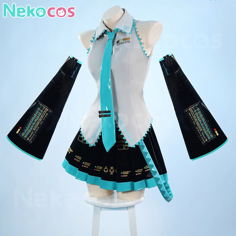 【Nekocos】Vocaloid Hatsune Miku Cosplay Gray Patent Leather Cosplay Costume | In Stock