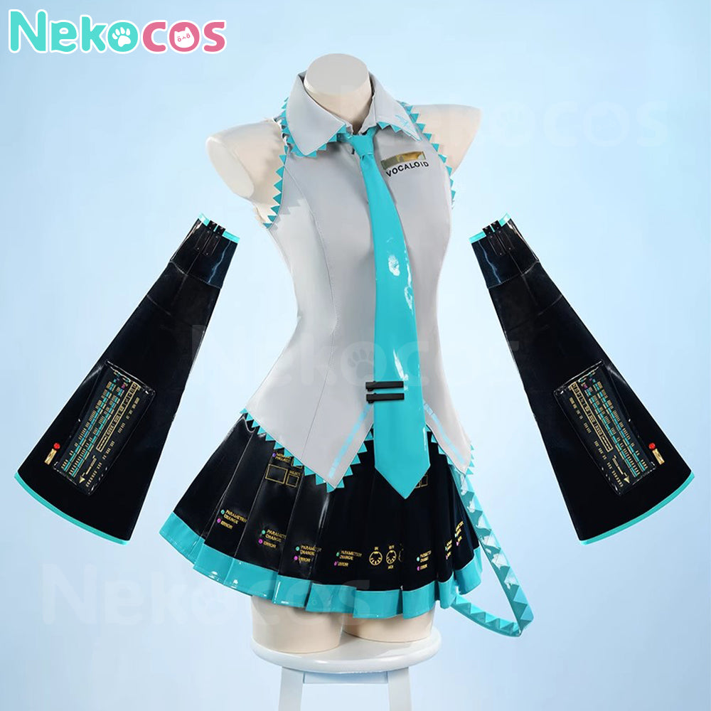 【Nekocos】Vocaloid Hatsune Miku Cosplay Gray Patent Leather Cosplay Costume | In Stock