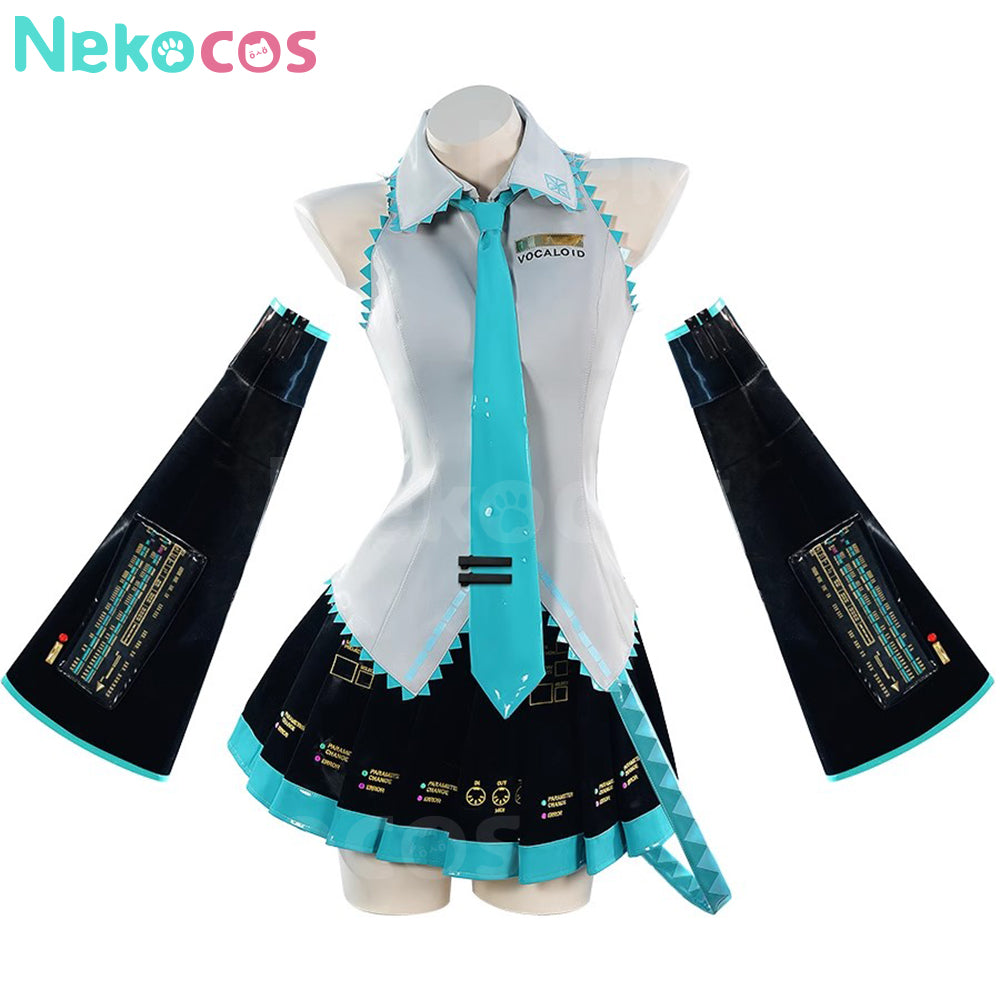 【Nekocos】Vocaloid Hatsune Miku Cosplay Gray Patent Leather Cosplay Costume | In Stock