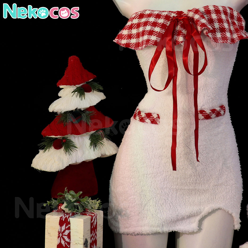 【Nekocos】Christmas Maid Outfit Cosplay Costume Strapless Bodycon Dress | In Stock