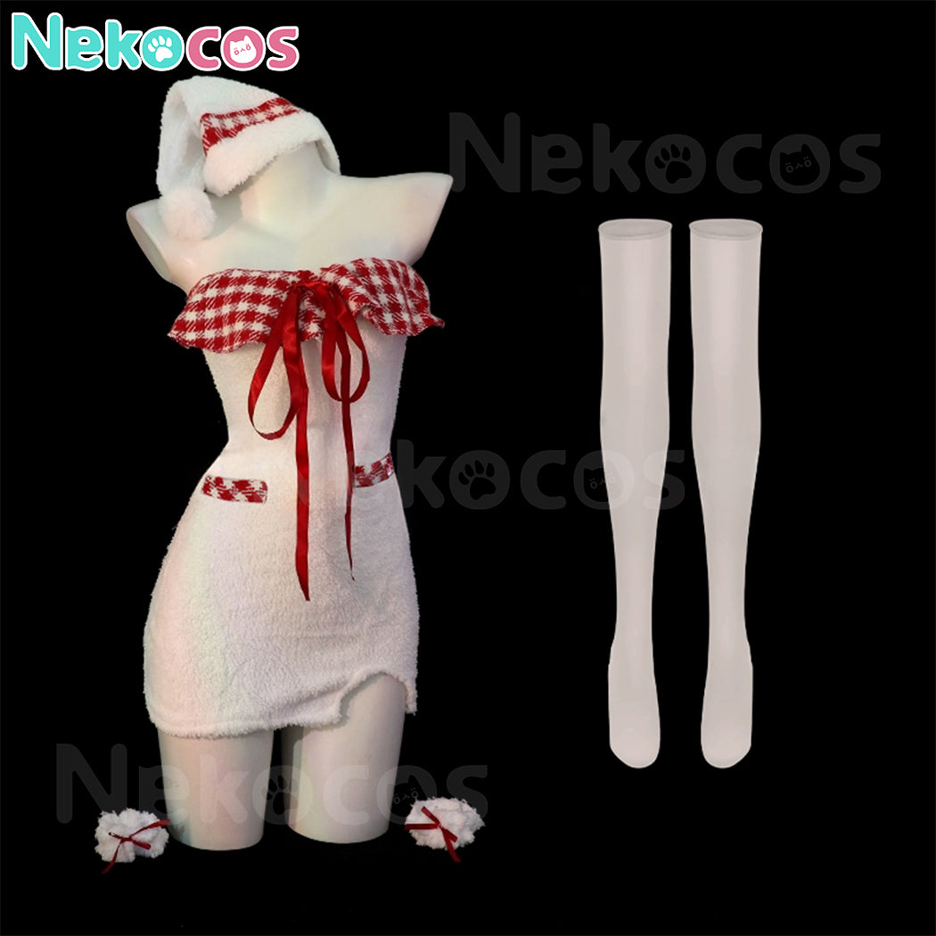 【Nekocos】Christmas Maid Outfit Cosplay Costume Strapless Bodycon Dress | In Stock