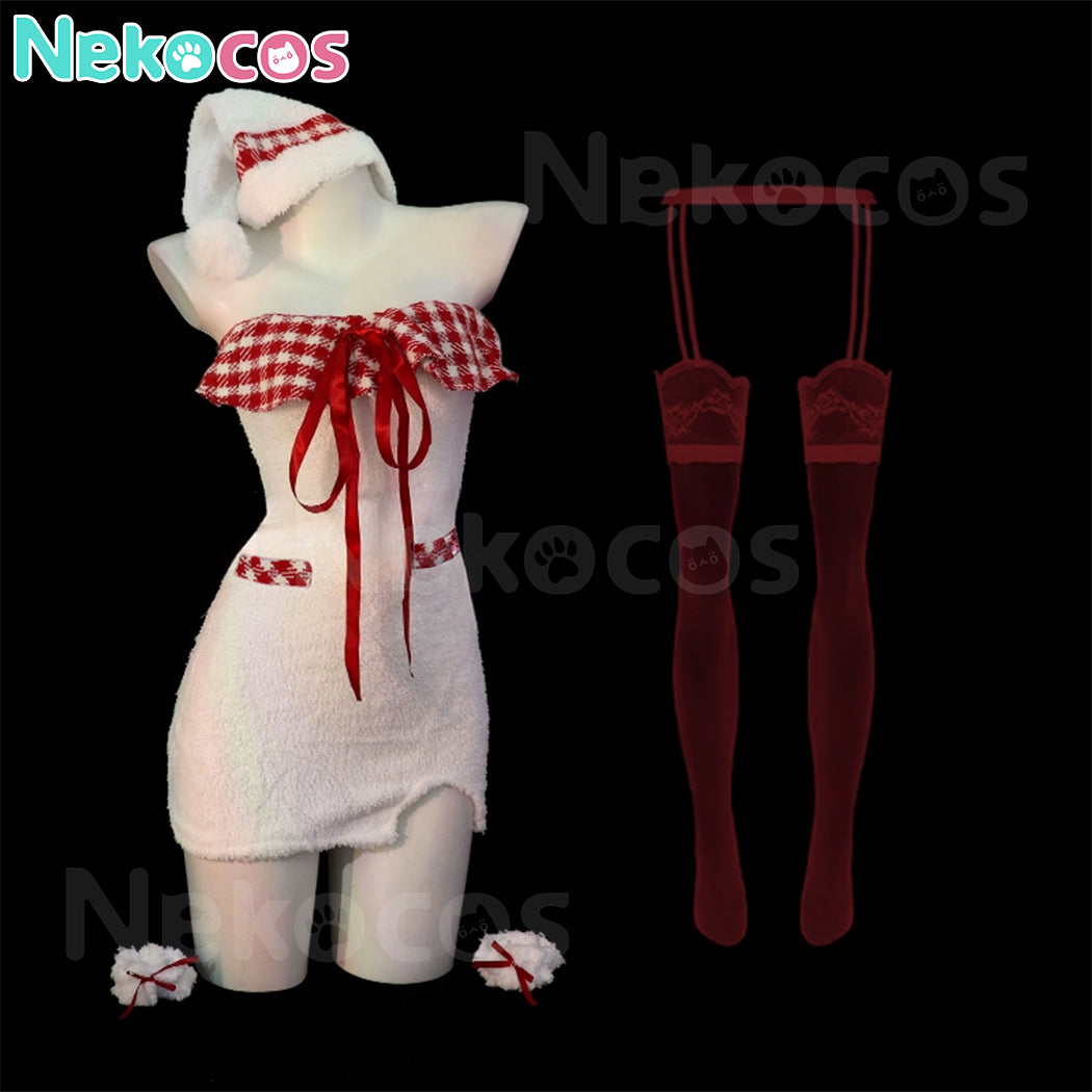 【Nekocos】Christmas Maid Outfit Cosplay Costume Strapless Bodycon Dress | In Stock