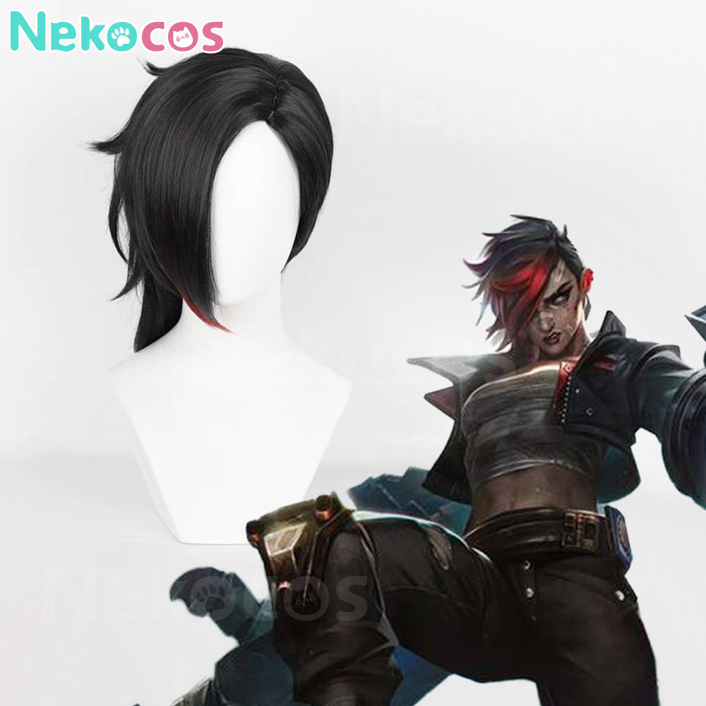 【Nekocos】Game League of Legends Arcane 2 Cosplay Vi Black Cosplay Wig | In Stock