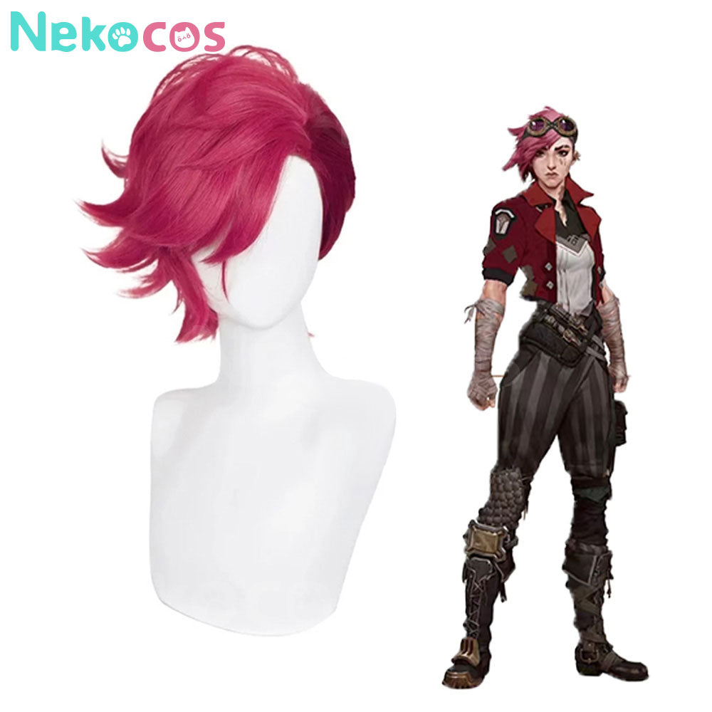 【Nekocos】Game League of Legends Arcane 2 Cosplay Vi Red Cosplay Wig | In Stock
