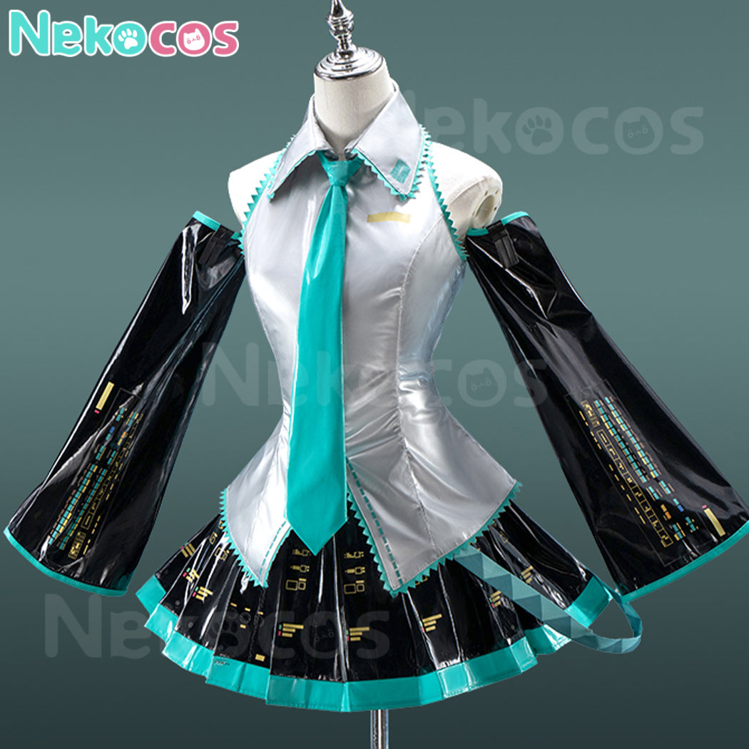 【Nekocos】Vocaloid Hatsune Miku Cosplay Miku Silver Patent Leather Cosplay Costume | In Stock