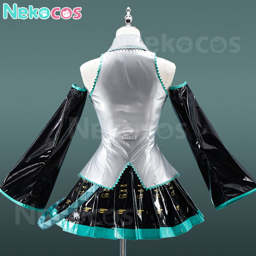 【Nekocos】Vocaloid Hatsune Miku Cosplay Miku Silver Patent Leather Cosplay Costume | In Stock
