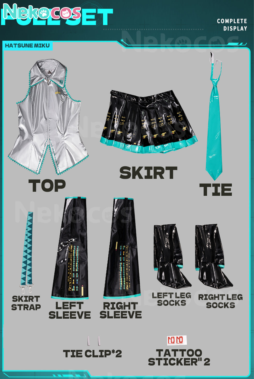 【Nekocos】Vocaloid Hatsune Miku Cosplay Miku Silver Patent Leather Cosplay Costume | In Stock
