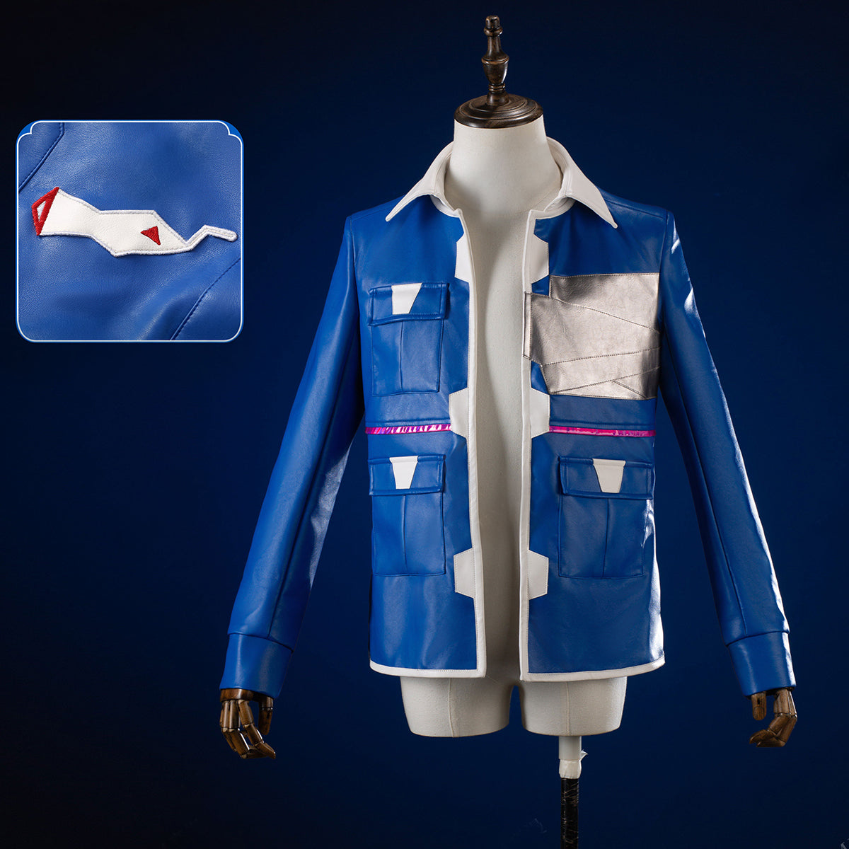 Anime Cosplay Blue Leather Jacket - Custom-Tailored CostumeAnime,Costume,Cyberpunk