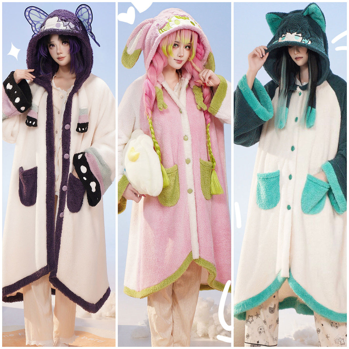 Anime Cosplay Plush Pajamas - Mitsuri, Kochou & YuichiroAnime,Costume,Demon Slayer