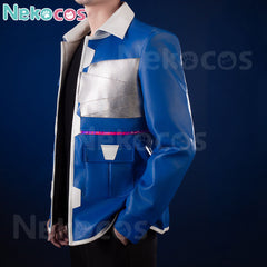 Anime Cosplay Blue Leather Jacket - Custom-Tailored CostumeAnime,Costume,Cyberpunk