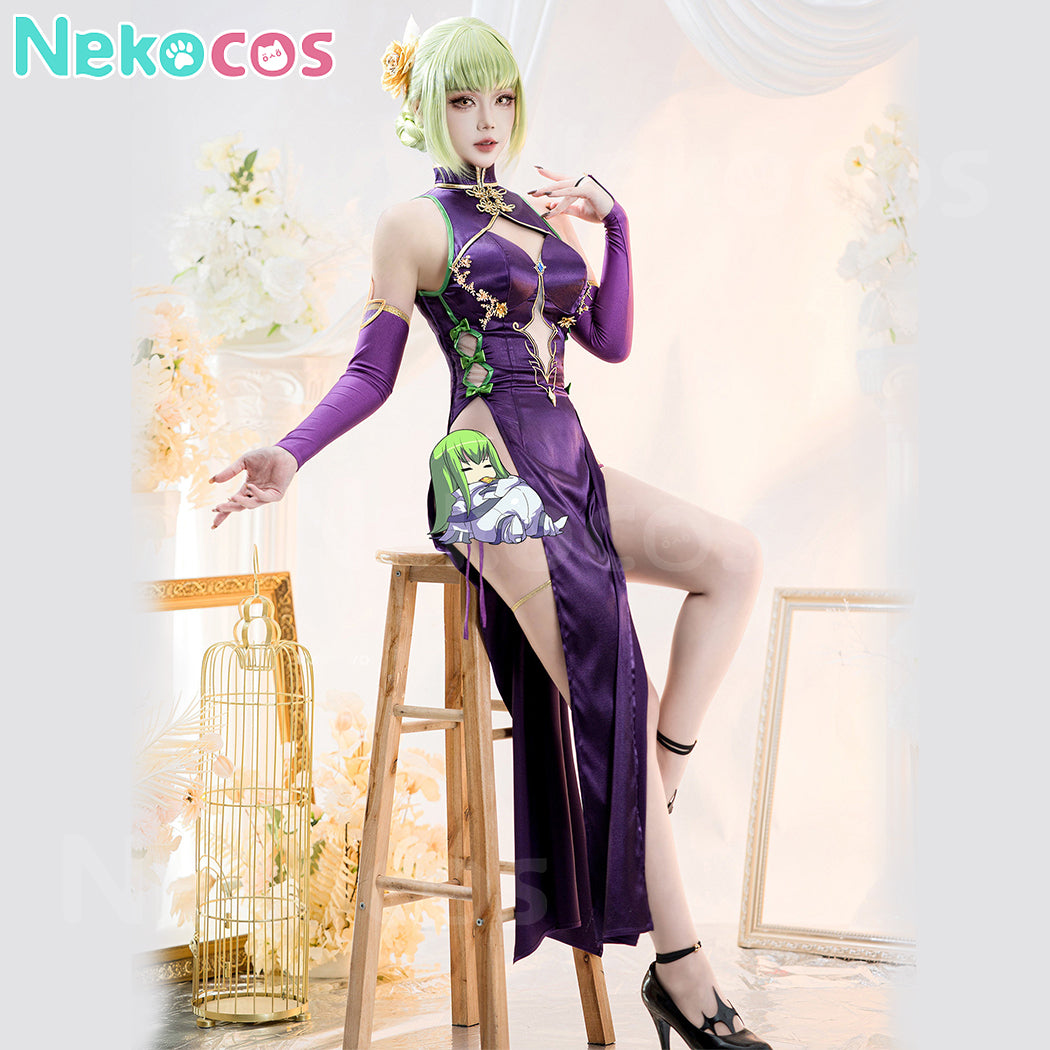 【Nekocos】Anime Code Geass Cosplay C.C. Purple Cheongsam Cosplay Costume Premium Edition | In Stock