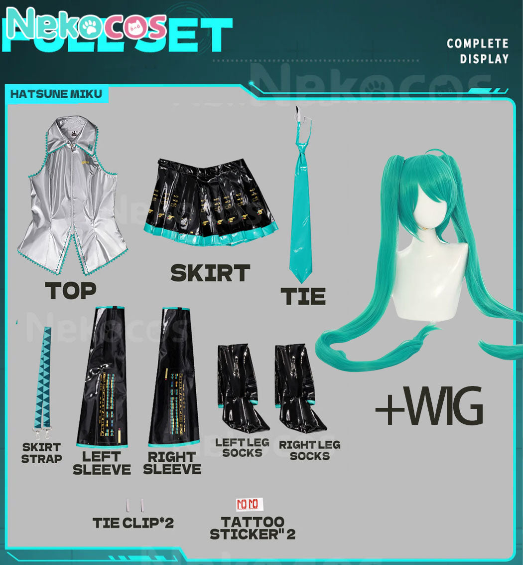 【Nekocos】Vocaloid Hatsune Miku Cosplay Miku Silver Patent Leather Cosplay Costume | Custom-Tailor