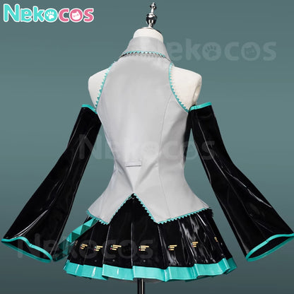 【Nekocos】Vocaloid Hatsune Miku Cosplay Miku Silver Patent Leather Cosplay Costume Premium Edition | In Stock