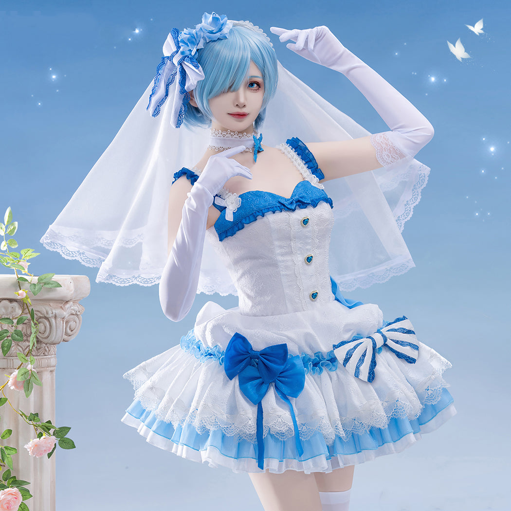 【Nekocos】Anime Re Zero Cosplay Rem Ram Emilia Wedding Dress Cosplay Costume | Custom-Tailor