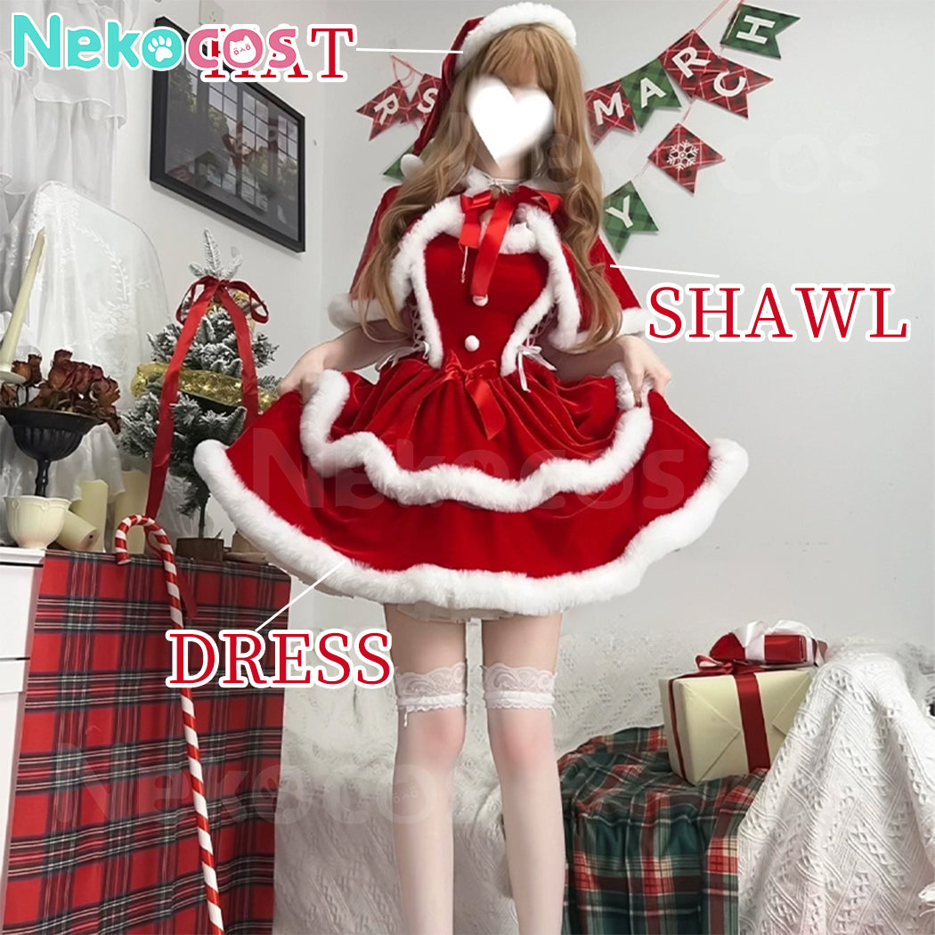 【Nekocos】Christmas Cosplay Costume Red Velvet Slip Dress | In Stock