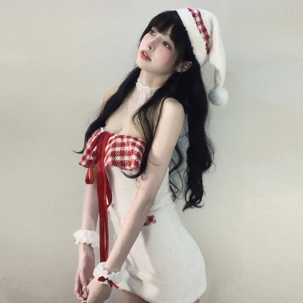 【Nekocos】Christmas Maid Outfit Cosplay Costume Strapless Bodycon Dress | In Stock