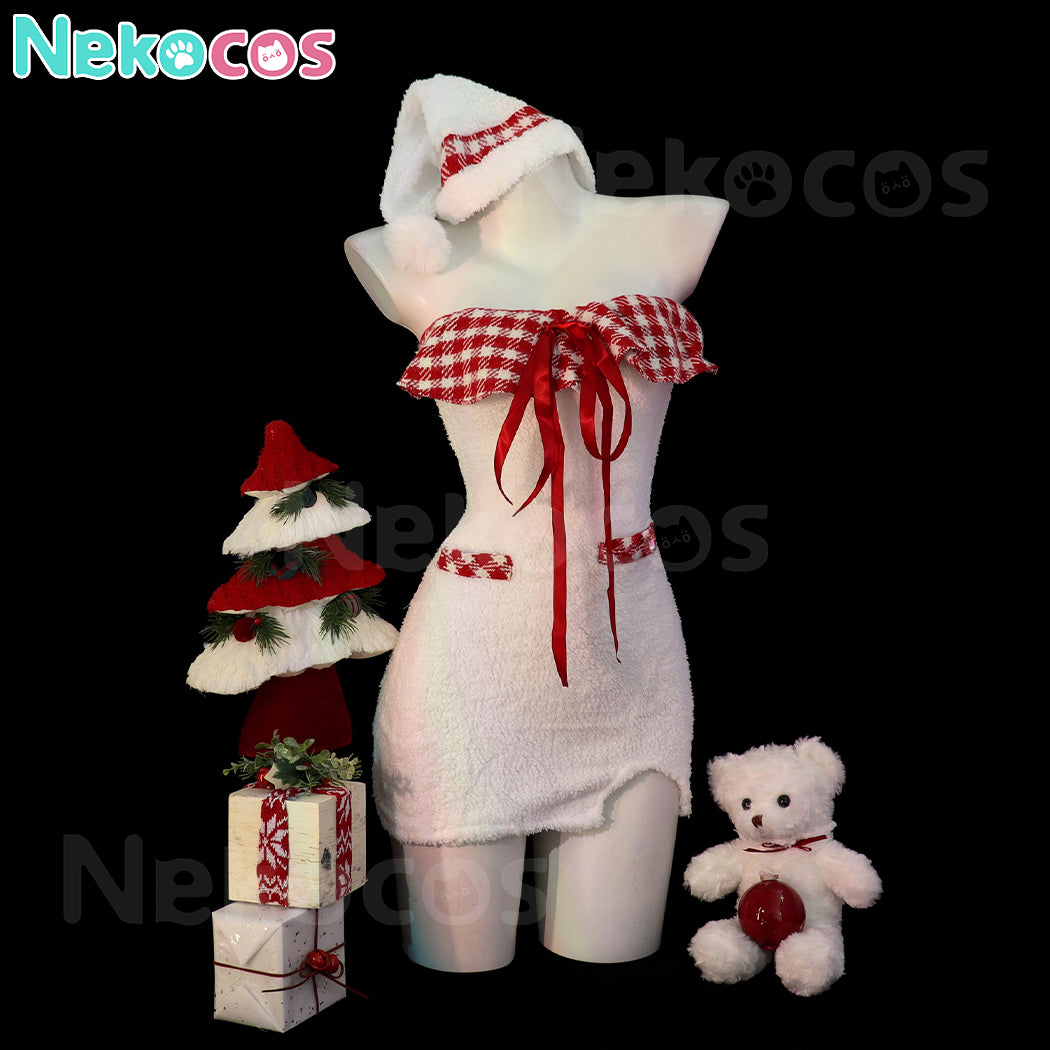 【Nekocos】Christmas Maid Outfit Cosplay Costume Strapless Bodycon Dress | In Stock