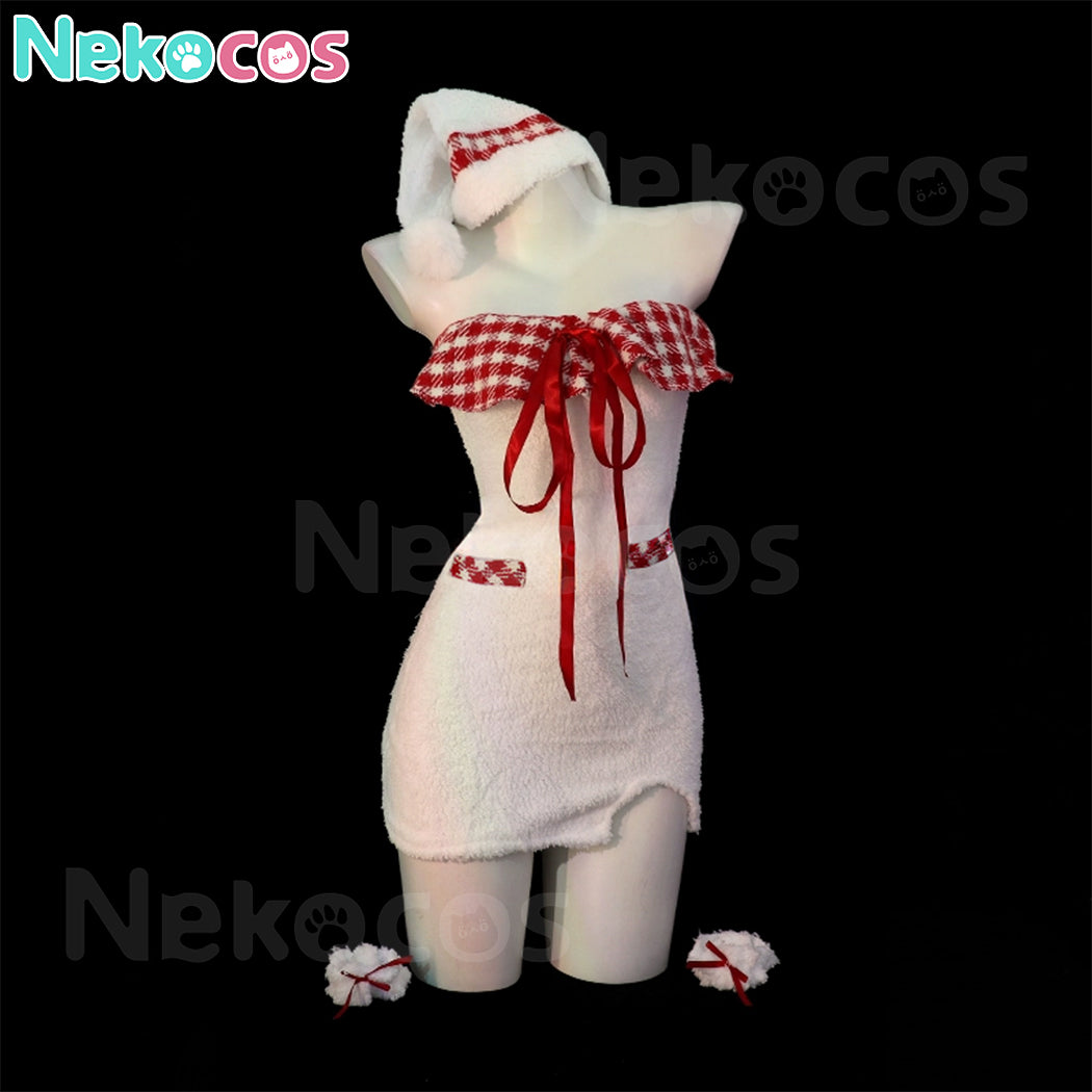 【Nekocos】Christmas Maid Outfit Cosplay Costume Strapless Bodycon Dress | In Stock