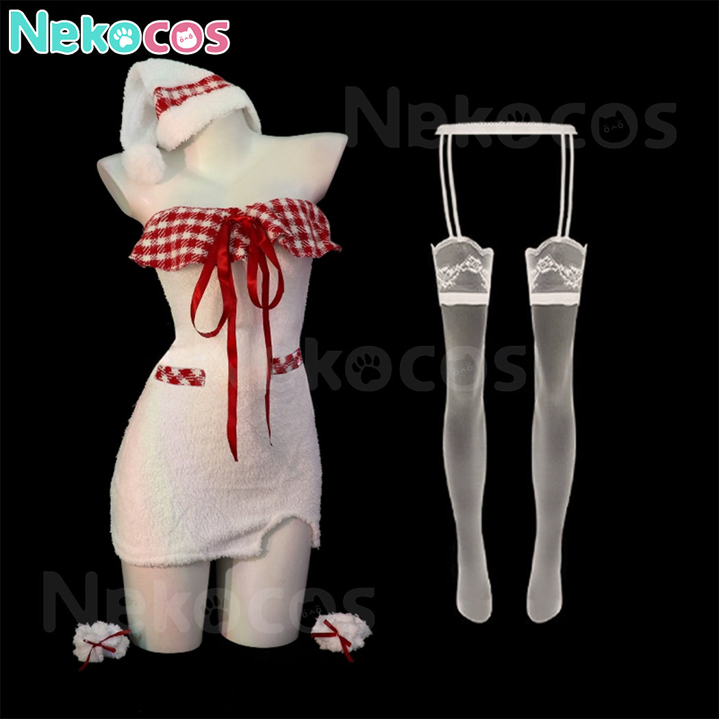 【Nekocos】Christmas Maid Outfit Cosplay Costume Strapless Bodycon Dress | In Stock