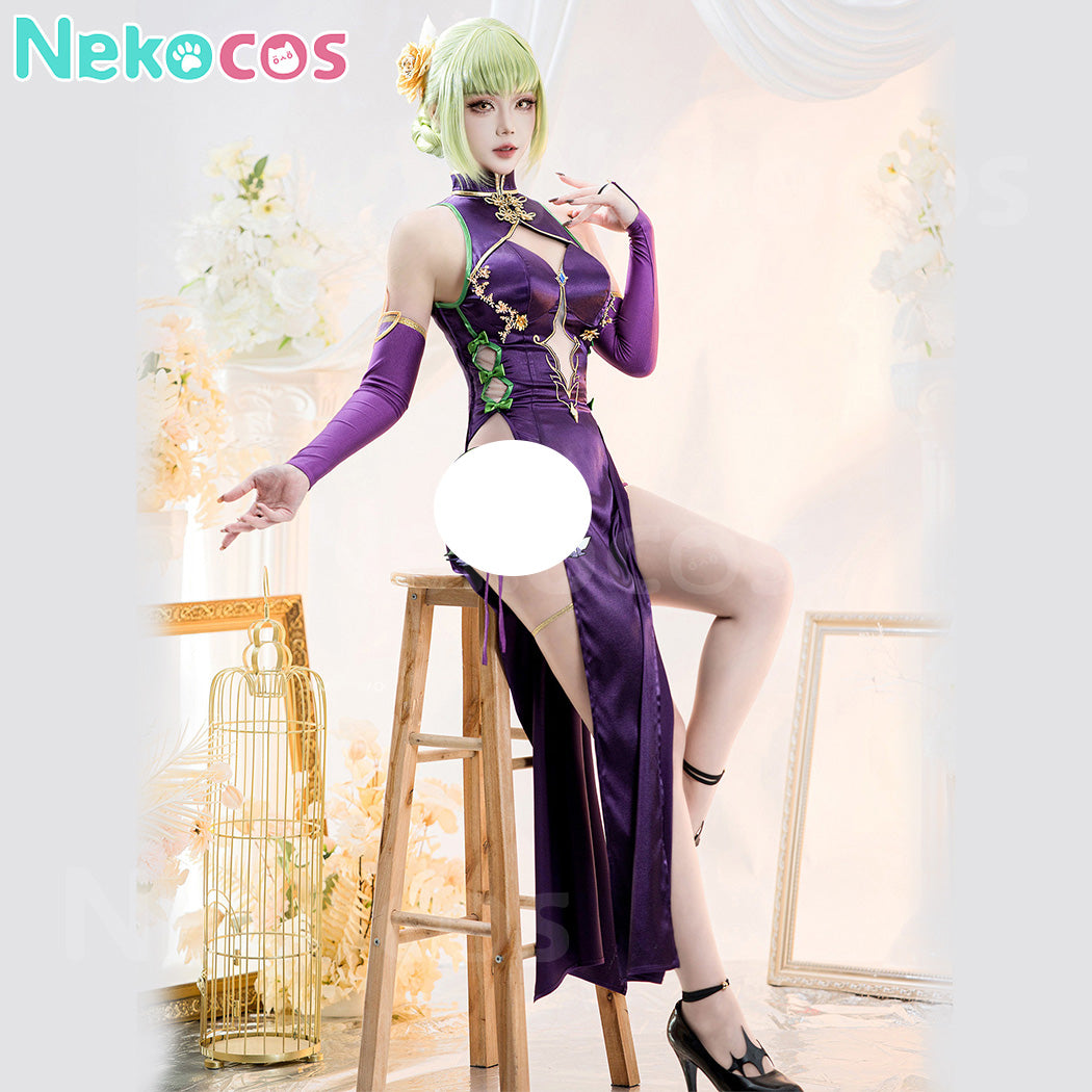 【Nekocos】Anime Cosplay C.C. Purple Cheongsam Cosplay Costume Premium Edition