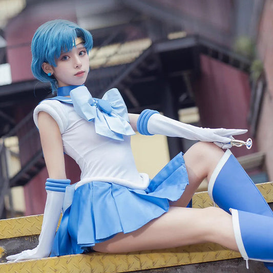 【Nekocos】Anime Sailor Moon Cosplay Sailor Mercury Ami Mizuno Battle Suit Cosplay Costume Premium Edition | In Stock