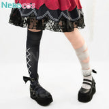 Reimu Hakurei Cosplay Shoes Game Cosplay | Nekocos showcased on a model's legs with unique outfit details.