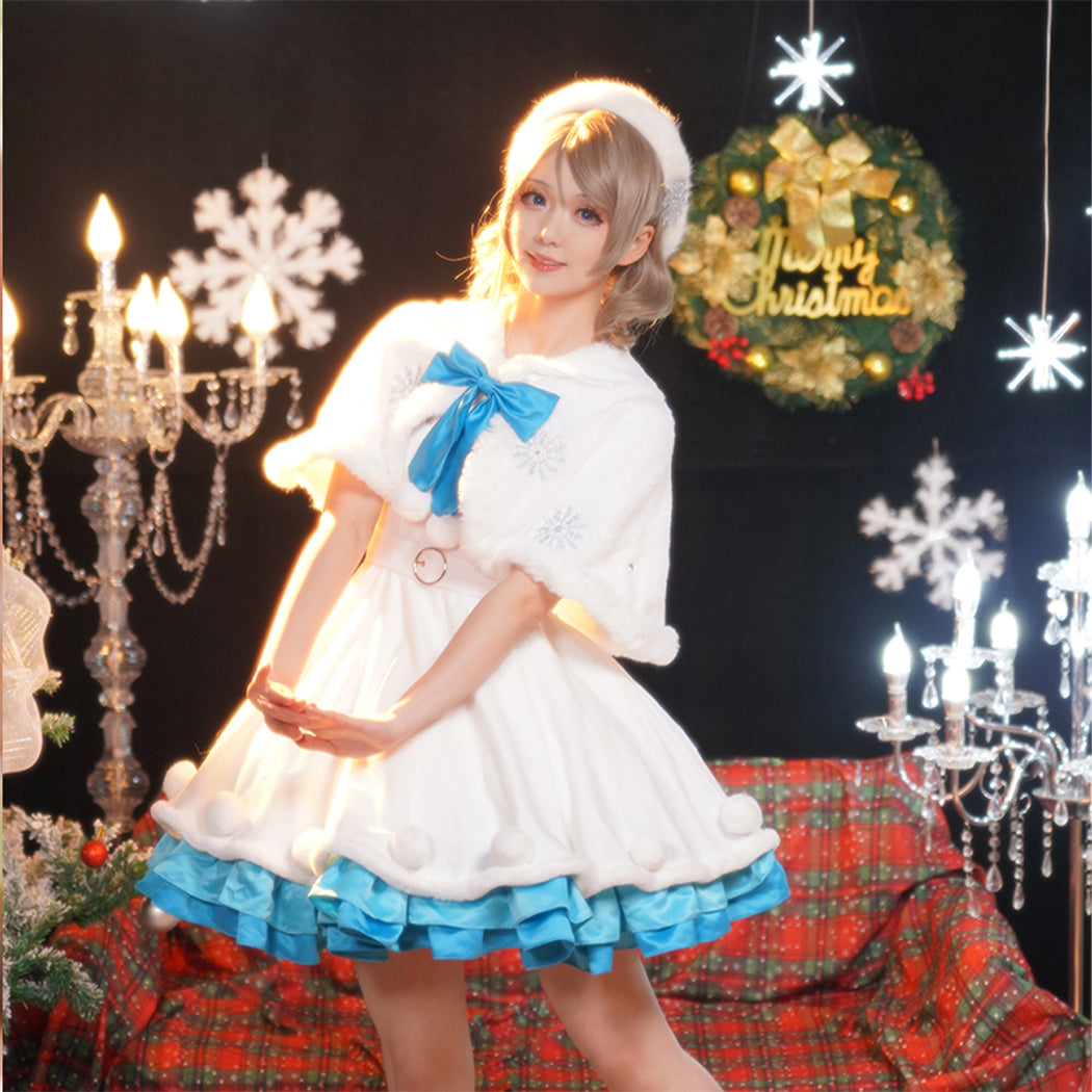 【Nekocos】Anime LoveLive! Aqours Choir Style Christmas Winter Furry Mid Length Dress Cosplay Costume | Custom-Tailor