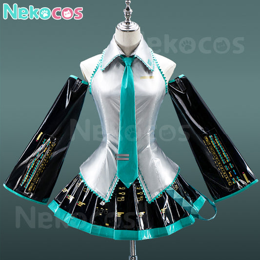 【Nekocos】Vocaloid Hatsune Miku Cosplay Miku Silver Patent Leather Cosplay Costume | In Stock