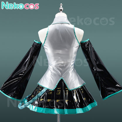 【Nekocos】Vocaloid Hatsune Miku Cosplay Miku Silver Patent Leather Cosplay Costume | In Stock